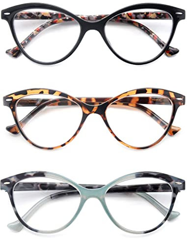 MODFANS 3er Set Lesebrille Damen,Gute Brillen,Hochwertig,Komfortabel Super Lesehilfe,Lesebrille Cateye Damen