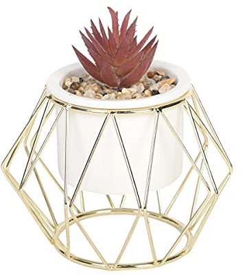 Sleepdown Halo Deep Purple Succulent Artificial Faux Plant Gold Cage Stand for Home Office Bathroom Decor Indoor Decoration Aesthetics