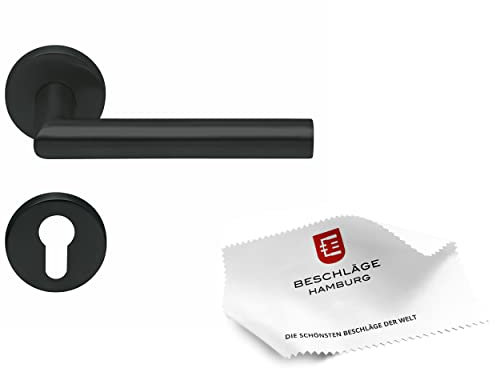 Beschläge Hamburg Türgriffe Türbeschlag Amsterdam scoop SBL 1106 — Türklinken mit PZ Rosetten für Profilzylinder — Türdrücker für Innentüren, ø54 mm rund, aus Edelstahl in schwarz matt