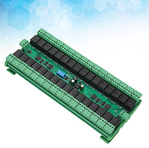 FTVOGUE 12V 24V 32-Kanal DIN-Schiene RS485-Relais Modbus RTU-Protokoll Fernsteuerungs-SPS-Erweiterungskarte (10A/250VAC)