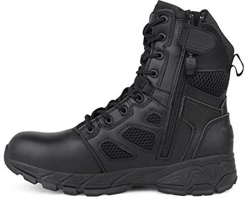 QUNLON Stivali Militari Combattimento Tattici Uomo Comodi Anfibi Militare con Cerniera Laterale YKK Nero Modello-115 43EU