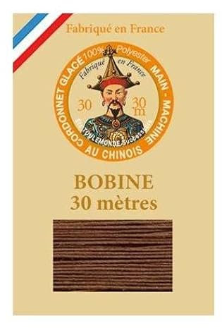 Sajou Fil Cordonnet glacé Polyester - Fil cordonnerie et Reliure - Fil au Chinois - Fabriqué en France - Coloris 215 - Marron