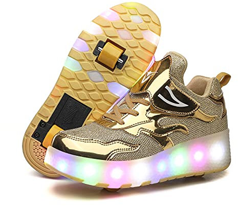 Aizeroth USB Aufladen 7 Farbwechsel LED Blinkend Schuhe Mit Doppelt Rollen Automatisch Räder Rochen Skateboardschuhe Outdoor Fitnessschuhe Gymnastik Laufschuhe Sneakers für Jungen Mädchen Geschenk