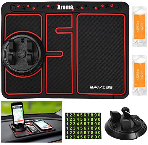 Pinsheng Antirutschmatte Mit 360° Drehbar Handyhalterung Auto Multifunktionales Telefonpad 4 In 1 Antirutschmatte Auto Armaturenbrett rutschfeste Telefonunterlage Armaturenbrett Ablage Matte (Rot)