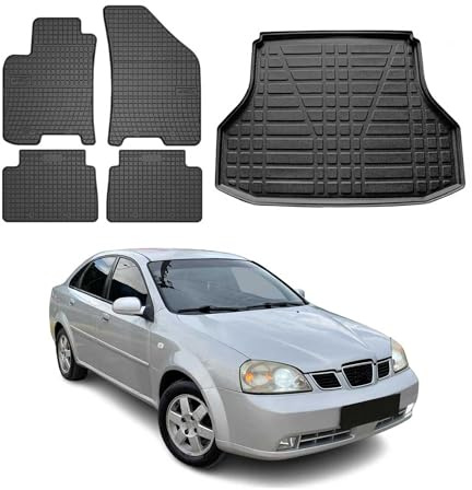 OMAC Fußmatten & Kofferraumwanne Set kompatibel mit Chevrolet Lacetti 2003-2011 Gummi Schwarz 5X