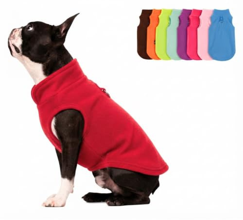 JACKO & CO Dog Fleece Vest Sweater w/Leash Ring - Red Large (4.5-7.3 kg) | For Small Dogs, Cats & Puppies, Soft, Lightweight & Warm Pullover Dog Coat, Cozy Pet Jacket for Fall, Winter, Spring, Autumn