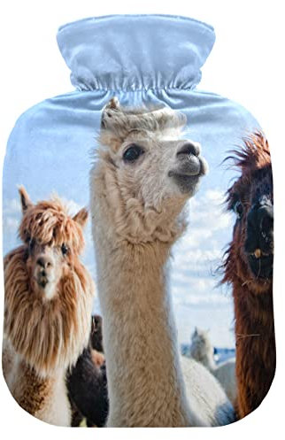 YOUJUNER Wärmflasche mit Süß Lama Lama Alpaka Bezug, Groß 2 Liter Heißwasserbeutel Heißwasserbeutel Bettflasche