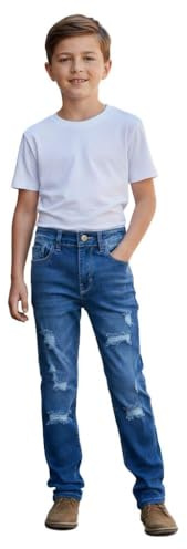A2Z Kids Boys Relaxed Straight Fit Boot Cut Ripped Jeans Comfortable Stretchy Loose Fit - Jeans JN64 Mid Blue 13-14