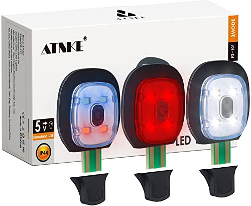 ATNKE Ersatz LED Leuchten für Beleuchtete Mütze mit Licht,Wiederaufladbar USB Ultrahelle Wasserdichte Lichtlampe Rot und Blau Blinkende Alarm Stirnlampe/White/Red Blue/Red Light-3PC