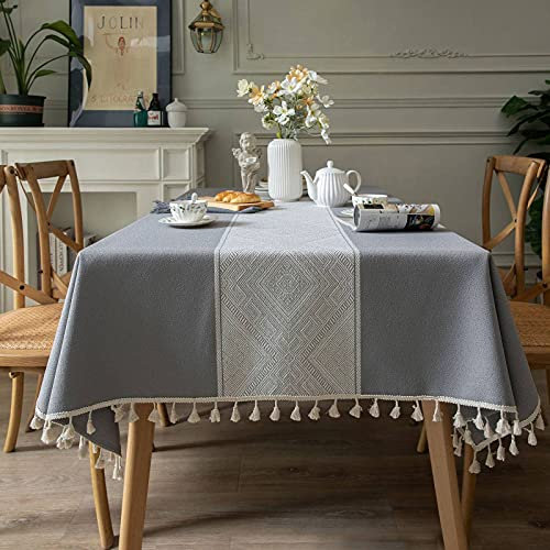 Mantel De Lino De Algodón Rectángulo Jacquard Patrón De Diamante A Prueba De Polvo Lavable Borla Cubierta De Mesa for Cocina Comedor Decoración Del Hogar-rojo-140X300cm ( Color : Light Gray , Size : 1