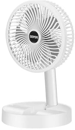 ameego 2 In 1 Foldable Telescopic 3 Gear Summer Silent Retractable Portable Table and Floor Fan for Dormitory Home Outdoor Camping Office (White)