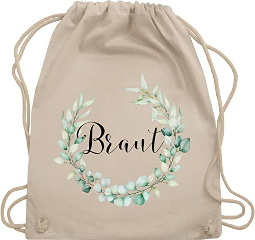 Shirtracer Turnbeutel Rucksack - JGA Junggesellenabschied Frauen - Braut - Blumenkranz Eukalyptus - Unisize - Naturweiß - brauttaschen bachelorette party beutel junggesellinnenabschied outfit
