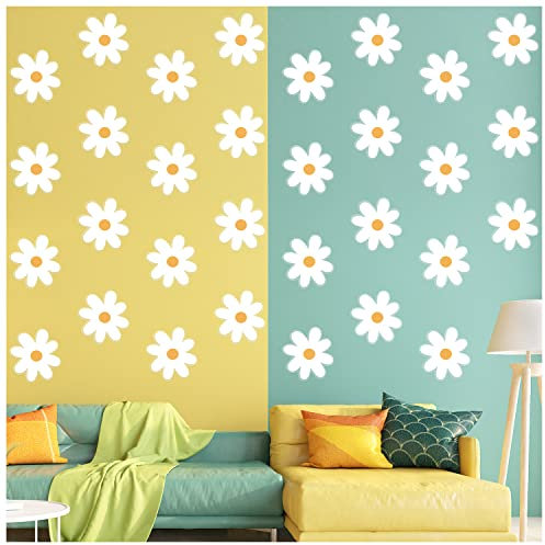 Gänseblümchen-Aufkleber, 8,9 cm, Gänseblümchen-Wandaufkleber, weißes Gänseblümchen für Mädchenzimmer, Vinyl, weiße Blume, Wanddekoration für Kinderzimmer, Klassenzimmer, Wohnzimmer, 36 Stück