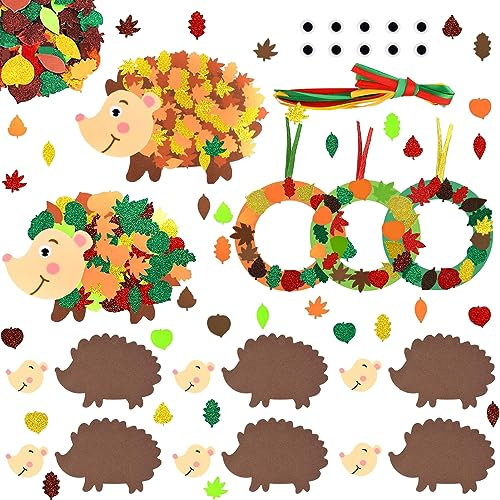 HZMJDHZM 6 Stück Igel Bastelset für Kinder, Herbst Basteln für Kinder, Igel Kranz Bastelset, Filz Herbst Bastelset, Thanksgiving Kreativsets Tisch Ornamente DIY für Jungen Mädchen (Lgel)