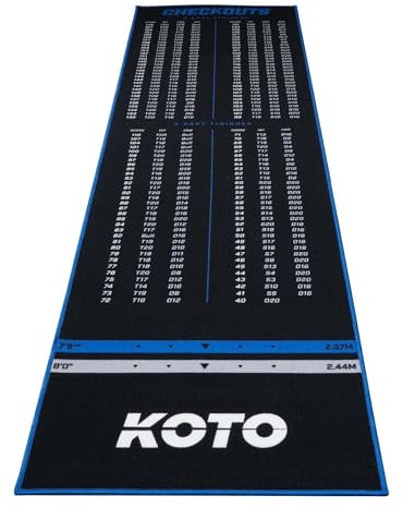KOTO - Carpet Checkout Blau, 285x80cm Dartmatte, Schutz Bodens & Dartpfeile, Mit Score-Indikation + Oche