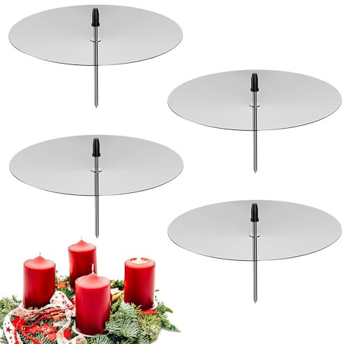 Waldspring Kerzenhalter Mit Dorn Durchmesser 70mm 4 Stück, Adventkranzkerzenhalter Set, Kerzenteller Adventskranz, Geeignet Für Advent, Tischdekoration, Familientreffen