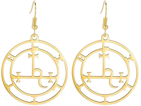 Siegel der Lilith Ohrringe für Frauen Gothic Lilith Göttin Tropfen Ohrringe Dämonen Siegel Luzifers Symbol Mythologie Pagan Schmuck Geschenke (gold)