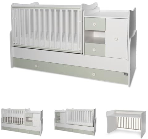 Lorelli Babybett, Jugendbett 3 in 1 Mini Max umbaubar, für 2 Kinder gleichzeitig grün