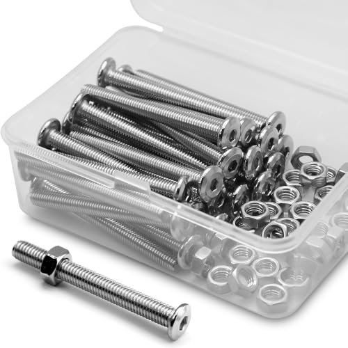 (30 Juegos) Juego de Tornillos y Tuercas Hexagonales M5 x 50 mm 304 Tornillos de Conector Para Muebles de Cabeza Plana de Acero Inoxidable