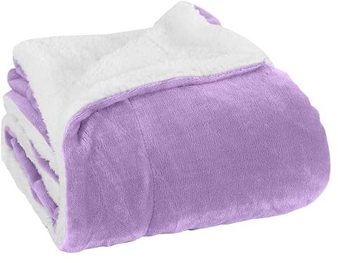 Elegant Comfort Luxury Ultra-Plush Velvet Touch Fleece Throw Soft, Warm, Cozy| Micromink Sherpa-Backing Reversible Blanket for Bed, Sofa and Couch, Solid Lilac