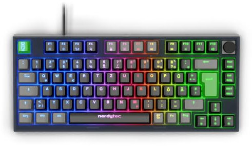 nerdytec CYKEY - Mechanische Gaming Tastatur mit RGB-Beleuchtung, kabelgebundenes TKL-Keyboard mit Hot-Swappable Switches und Multi-Control Knob, 75% Design, für PC/Laptop Windows/Mac, mit QMK/VIA