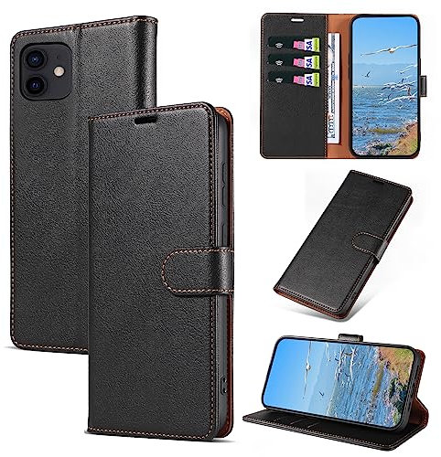 KKEIKO Coque pour iPhone 12 Mini, Antichoc Magnetique Étui à Rabat avec Porte Cartes, Portefeuille Housse en Cuir PU Coque pour iPhone 12 Mini, Noir