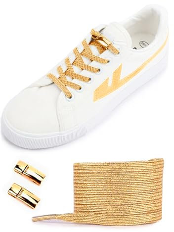 CERLUNA Premium elastische Schnürsenkel ohne Binden. Sicherer Halt dank flachem Schnürsenkel-Schnellverschluss. 6mm breite Gummi Schuhbänder ohne Binden in Premium-Qualität, 1 Paar, glitzer gold