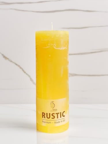 Gala Marken Rustik Stumpen Kerze - Goldgelb - 19 x 6,8 cm - Dekorative Kerze - Lange Brenndauer - Unparfümiert - Natürliches Pflanzenwachs - Ohne Palmöl - Advent - Weihnachten - Kerzen