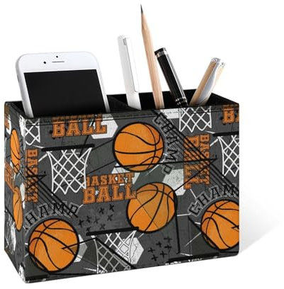 Famame Grunge Pot à crayons en cuir pour garçon Motif basketball Pour bureau et maison