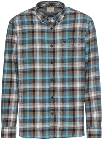 camel active Herren Langarmhemd mit Karomuster Blau Grau, menswear-4XL