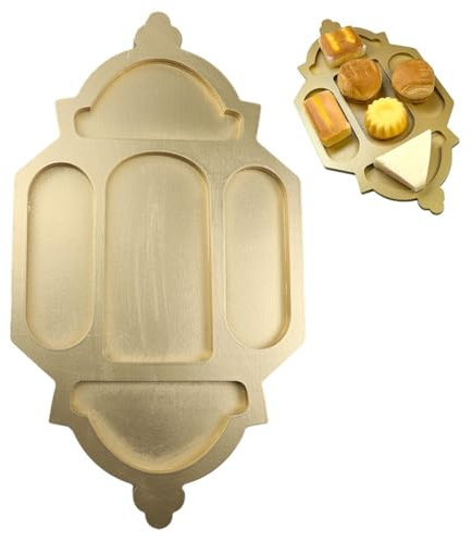 JAWSEU Plateau en Bois Eid Mubarak, Plateau de Collation Ramadan Plateau de Pâtisserie à Dessert Plateau de Service Artistique Plateaux en Bois Vaisselle de Service pour Ramadan Eid Mubarak