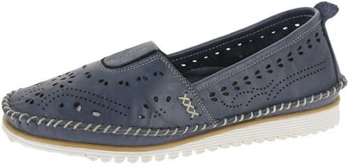 Andrea Conti Damen Slipper Leder Lochmuster Folk Boho 1885909, Größe:40 EU, Farbe:Blau