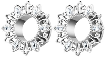 Decentraland Silberne 6 mm (2 G) doppelt ausgestellte Tunnel-Plug-Ohrringe aus Edelstahl, verkauft als Paar. Edelstahl, Ohr-Expander, modische Unisex-Piercing-Ohr-Expander-Ohrringe