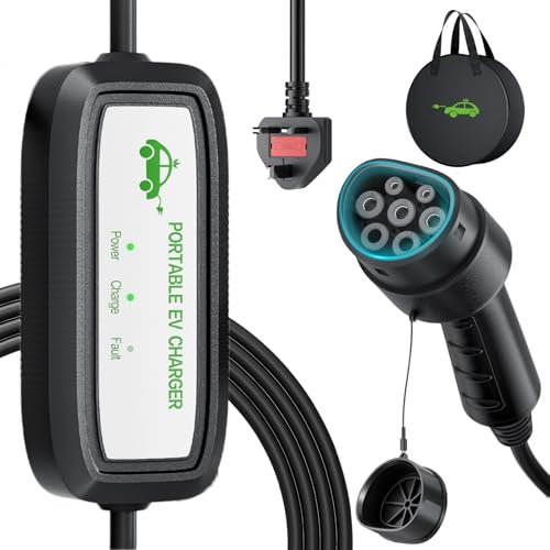 FNRIDS EV Charger Cable Type 2 to 3 Pin Plug 6 Meter,13A Electric Car Charger, Max. 3.3KW Type 2 EV Charging Cable 3 Pin with LED Indicator & Carry Bag, for Type 2 EVs and PHEVs