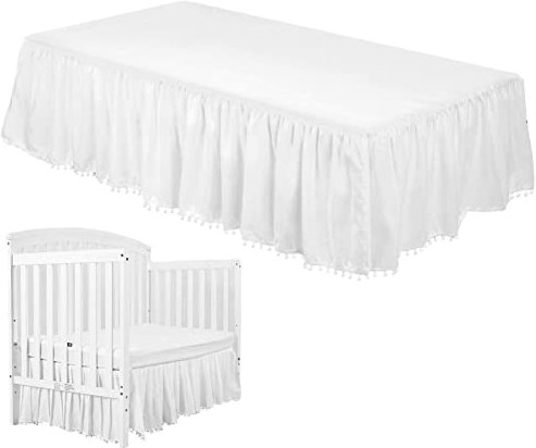 Humdcdy Jupe De Berceau, Jupe De Berceau À Volants avec Pompons, Housse Anti-poussière en Microfibre pour Lit De Bébé, Douce Et Confortable À La Plupart des Lits d'enfant en Bas Âge