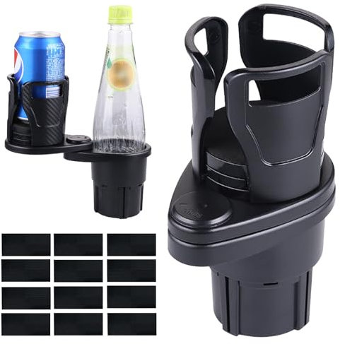 Car Cup Holder Expander 2 In 1 Multifunctional Cup Holder for Cars Drink Holders 360°Rotating Adjustable Car Accessories All Purpose Matte Black Car Cup Holder with 12Pcs Anti Slip Stickers