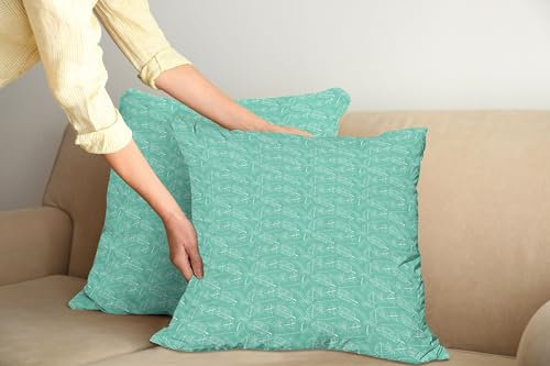 ABAKUHAUS Botanischer Kissenbezug 2er-Pack, Pastell Leafage Motive Selbst Pinnate Palmate Eco Fan Palm Monstera Exotic, 60 x 60 cm, Sea Green und Weiß