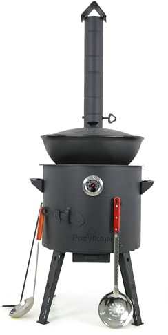 Utschak Uchag Feuerofen Ø 40 cm 2 mm Stahl Herdplatte 4mm Kazan 12 L runder Boden mit Thermometer Учак Учаг Uchag Asia (Set 506)
