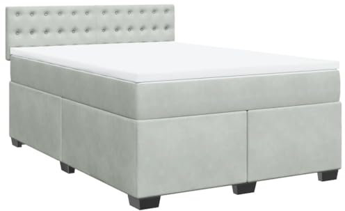 vidaXL Boxspringbett, Doppelbett mit LED Matratze Matratzenauflage, Bettgestell mit Lattenrost Kopfteil, Polsterbett Bett für Schlafzimmer, Hellgrau 140x200cm Samt