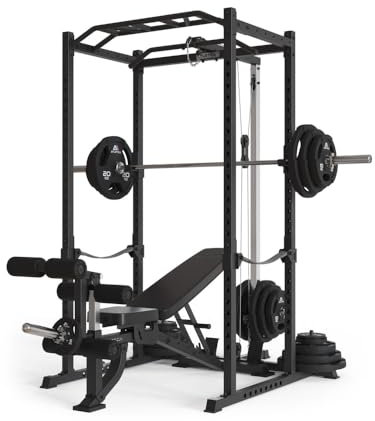ATLETICA R5-Vega Power Rack | Power Cage mit Latzug | Multi-Grip Klimmzugstange, Safety Straps, J-Hooks & Weight-Pins | 213 cm Höhe | in Zwei Höhen verfügbar Größe 195 cm