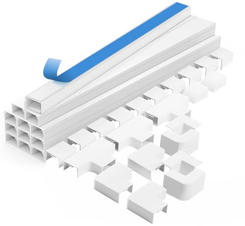 shinfly 4,8 m Canaleta Cables Pared Adhesivo, Calha para Cabos, Canaleta Cables, Cubre Cables Pared para Todos los Cables de Alimentación en el Hogar o en la Oficina - Blanco 15 mm x 10 mm
