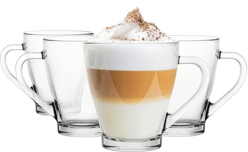 Glasmark KROSNO 1992 Set di bicchieri Bicchieri da caffè con manico Tazza 4 pezzi 200 ml Tazza da caffè Tazze da tè Tazze da tè Lavabili in lavastoviglie