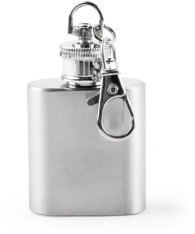 Tycoonest Mini flasque de 28,3 g, porte-clés en acier inoxydable pour homme et femme, petite bouteille de whisky portable argentée pour fête en plein air, camping