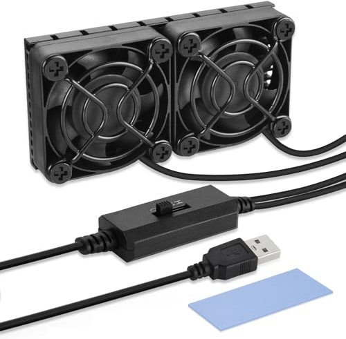 ELUTENG Ventilador USB 40mm Doble 2 en 1 Mini Ventilatore con 3 Velocidades Ajustables Portátil Ventola PC USB con Rejilla Metálica Negra Doppia Fila Ventola para PS4 Laptop TV Box PC Portátil Router