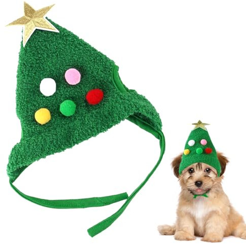 Haustier Weihnachtsmütze, Weihnachtskostüm Haustier Hund Katze, Niedlicher Plüsch Katzen Weihnachtsmütze mit Pompon, Weihnachtskostüm Hund, Perfekt Zum Verkleiden Von Haustieren zu Weihnachten (Grün)