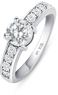 Amberta Sterling Silver Engagement Ring: Cubic Zirconia Solitaire - Women's Ring Size I