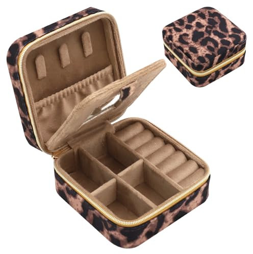 Portagioie da Viaggio, Portagioie Stampa Leopardo,Porta Gioielli da Viaggio,Piccolo Portagioie da Viaggio con Specchio, Regalo di Compleanno per Donne, Porta Gioielli Donna per Orecchini Anelli Catene