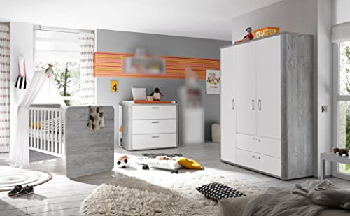 M Möbel-Direkt Deutschlands schnelle Möbel Babyzimmer Frieda in Vintage Wood Grey Komplett Set Kinderzimmer (6 teilig)
