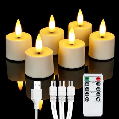 Homemory 6 Stück Wiederaufladbare Teelichter Votivkerzen mit Fernbedienung,Timer LED Teelichter für Weihnachten, Halloween, Festivals, Heimdekoration