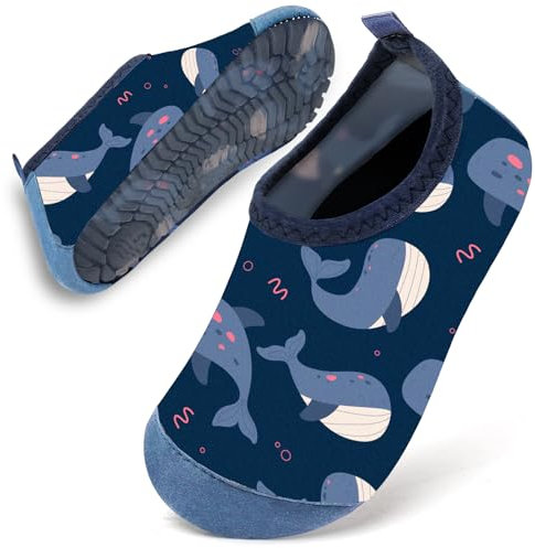 Badeschuhe Baby Kinder Wasserschuhe Jungen Schwimmschuhe Strandschuhe Badesoken Kleinkind Aquaschuhe Barfuss Schuhe(Navy Whale,22/23)